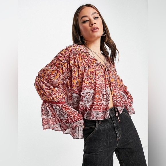 FREE PEOPLE Lorraine Tiered Kimono Top Size Medium - Picture 9 of 9